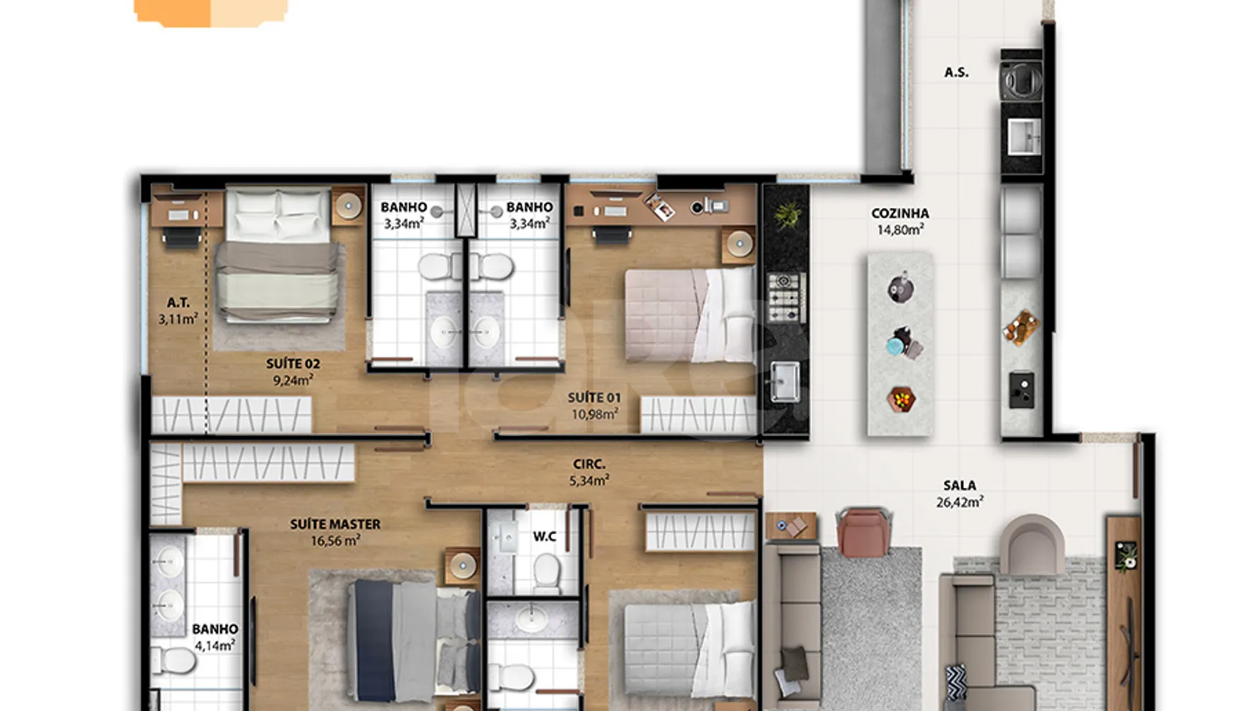 Planta — Apartamento 162,22 m²