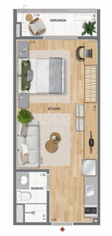 Planta — Studio 32,44 m²