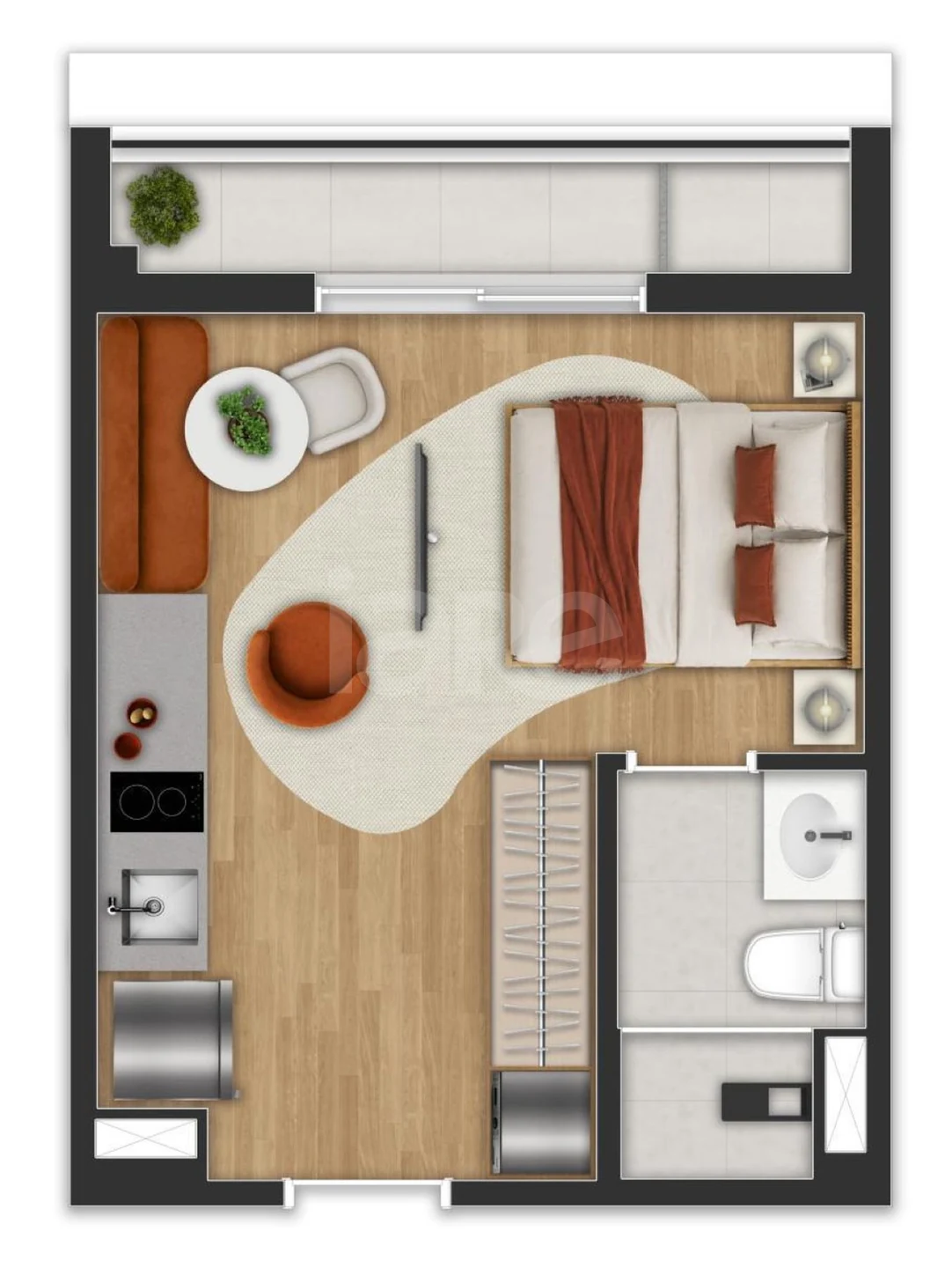 Planta — Studio 24,59 m²