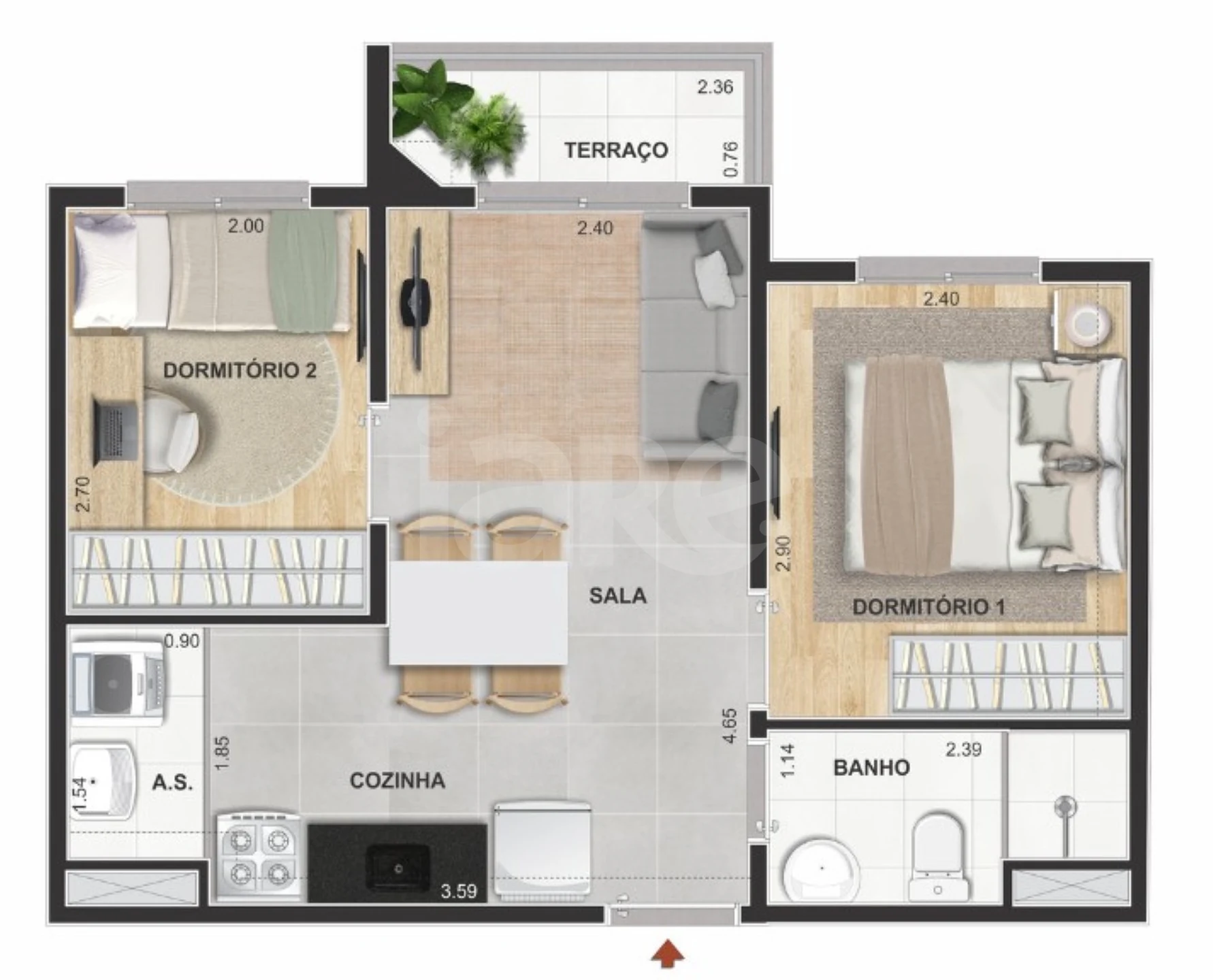 Planta — Apartamento 37 m²