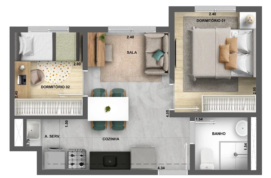 Planta — Apartamento 32,07 m²
