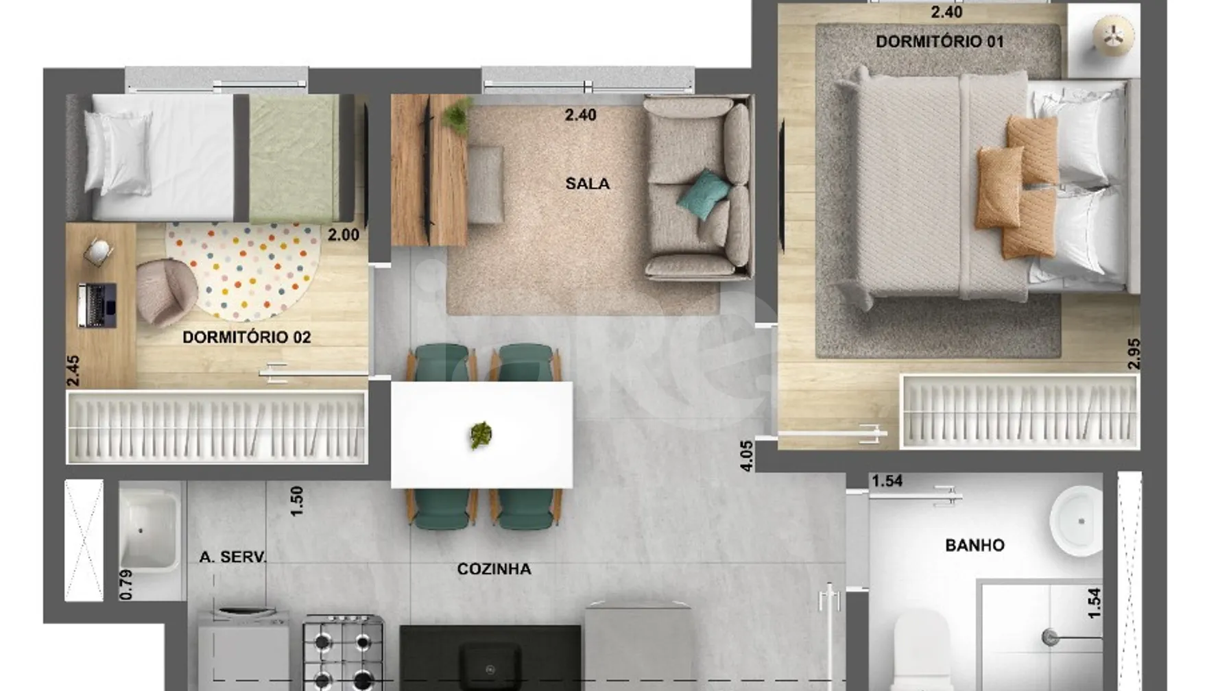 Planta — Apartamento 32,07 m²