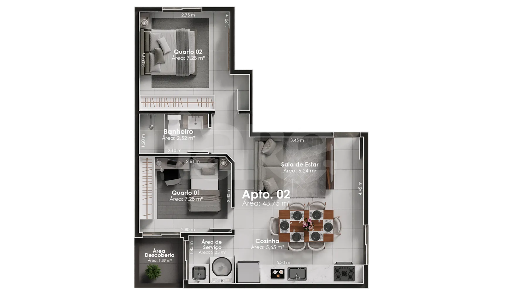 Planta — Apartamento 43,75 m²