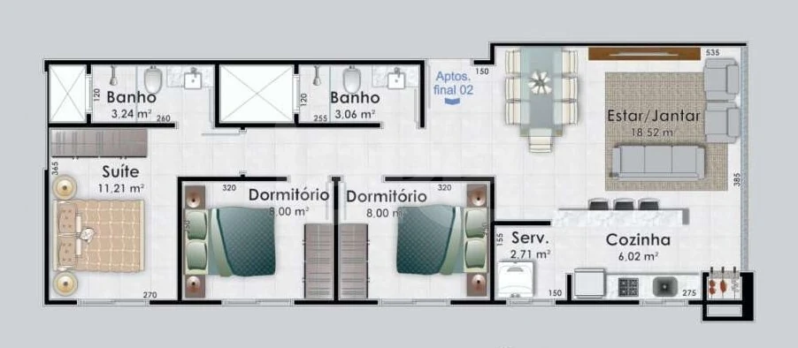 Planta — Apartamento 60,76 m²