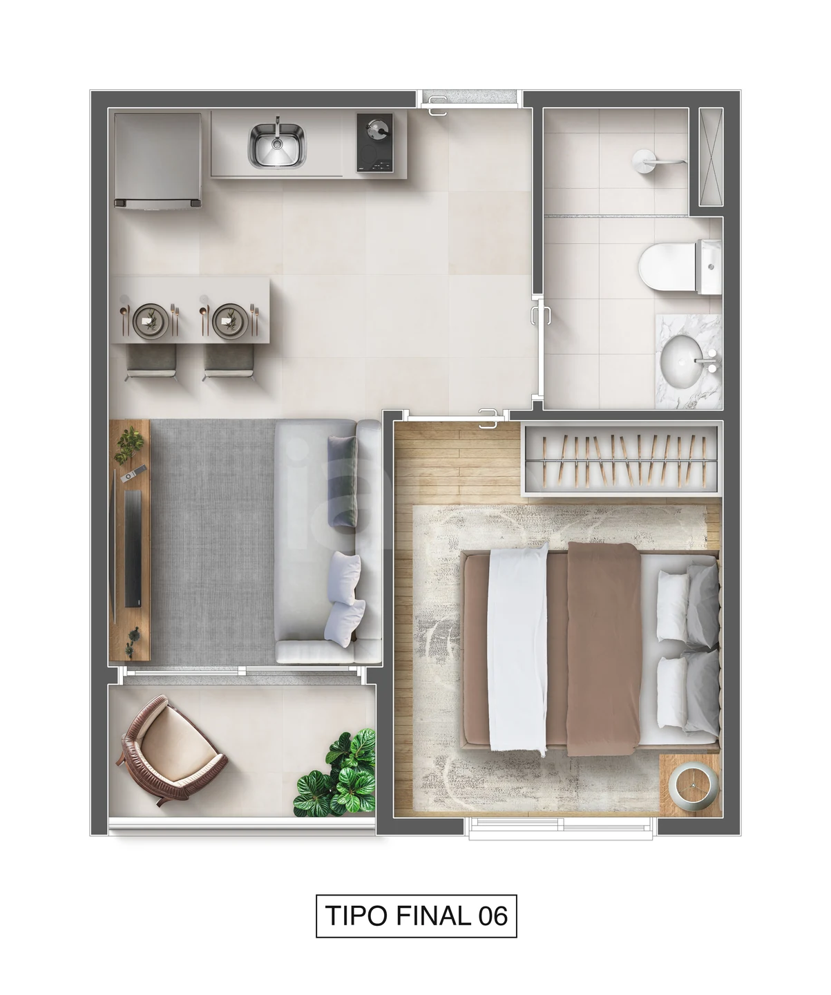 Planta — 1 dorm | 25m² | Finais 6 e 7