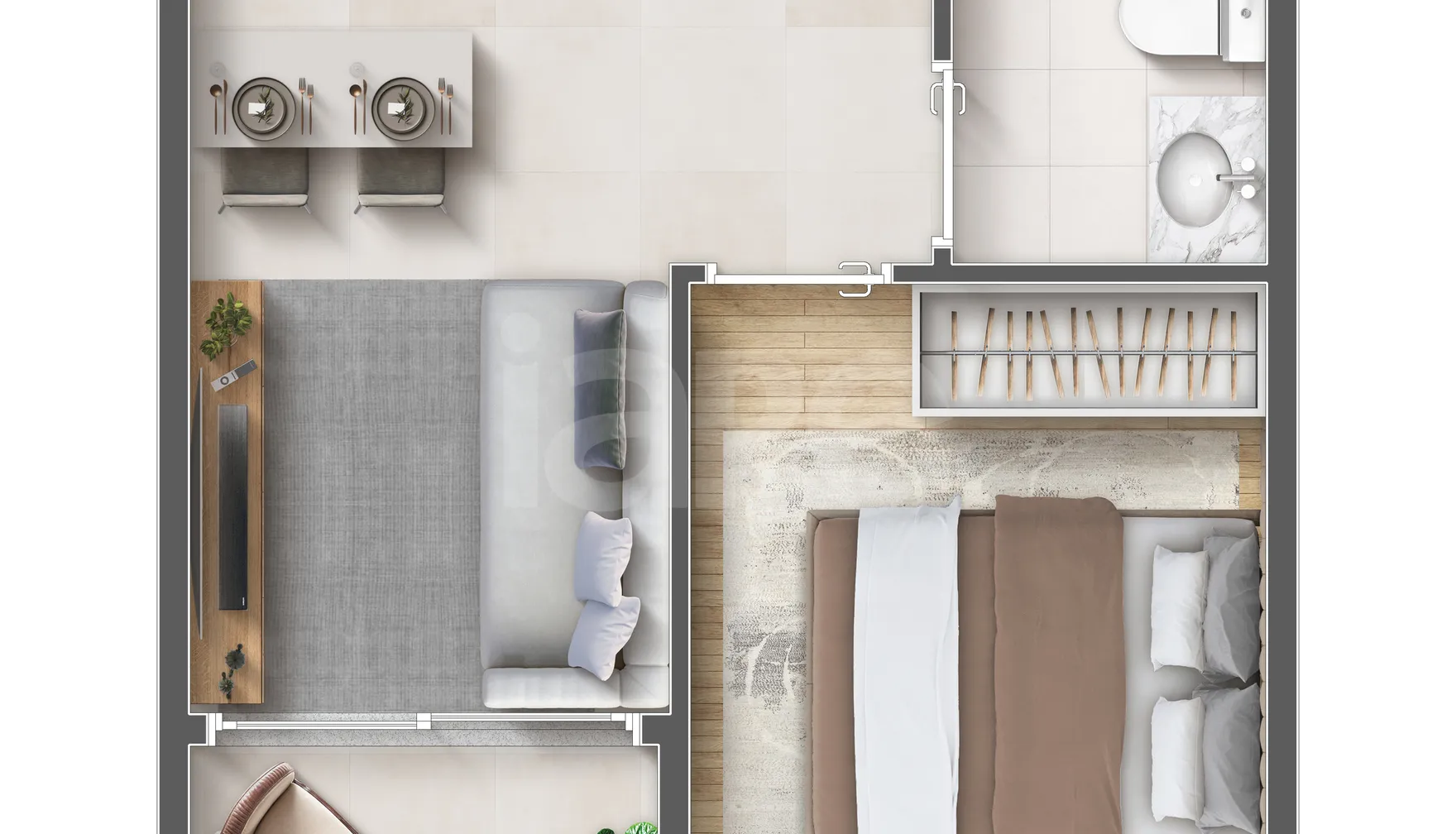 Planta — 1 dorm | 25m² | Finais 6 e 7