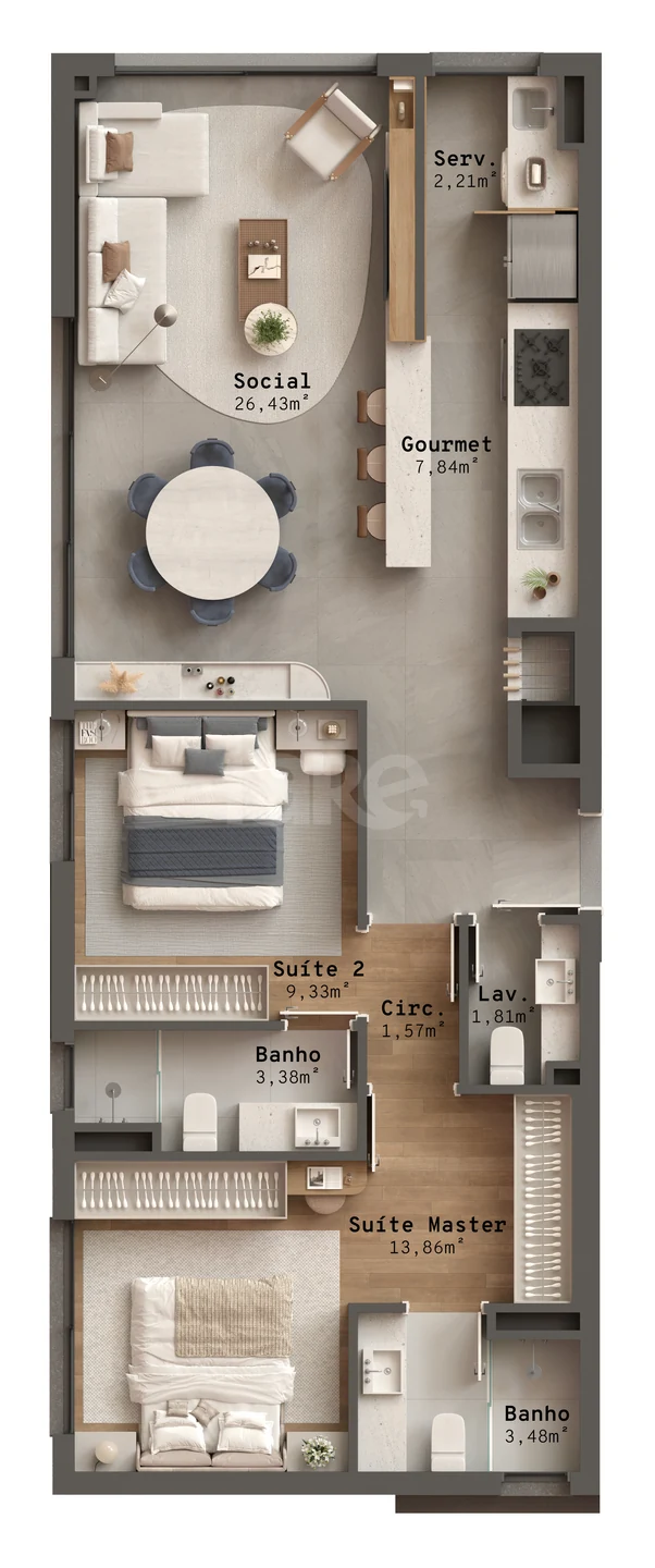 Planta — Apartamento 90,47 m²