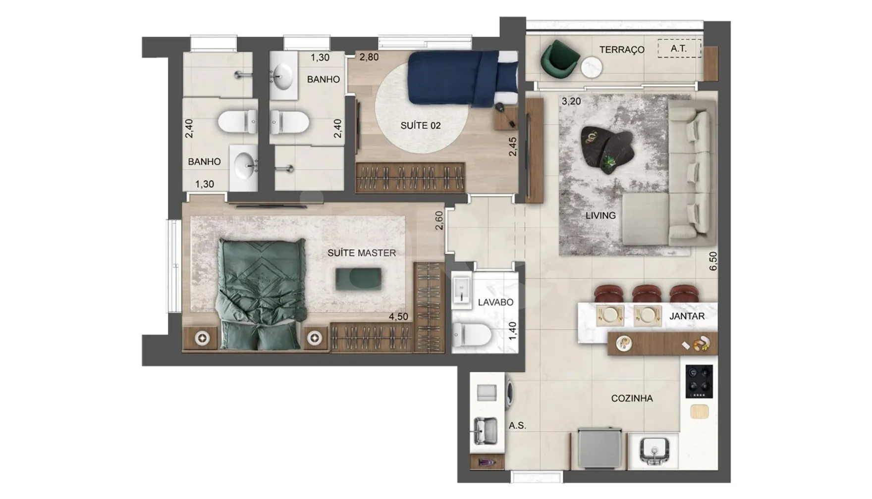 Planta — Apartamento 62,85 m²