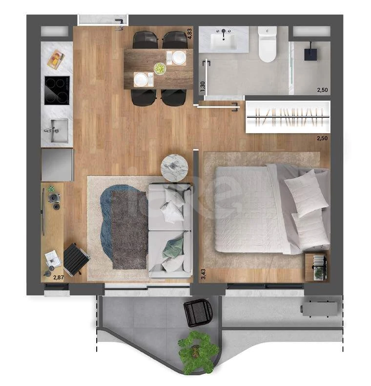 Planta — Apartamento 35,1 m²