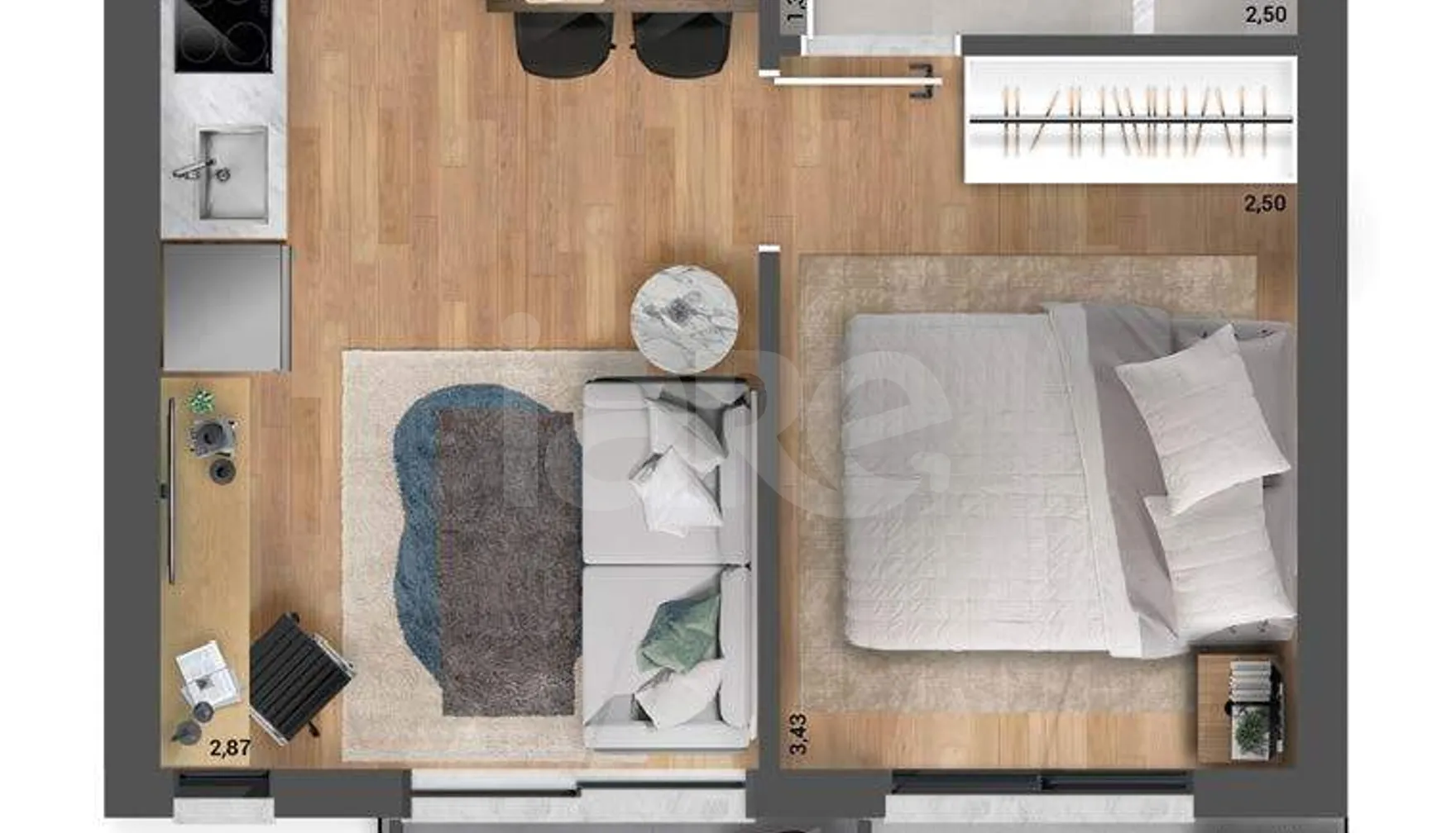 Planta — Apartamento 35,1 m²