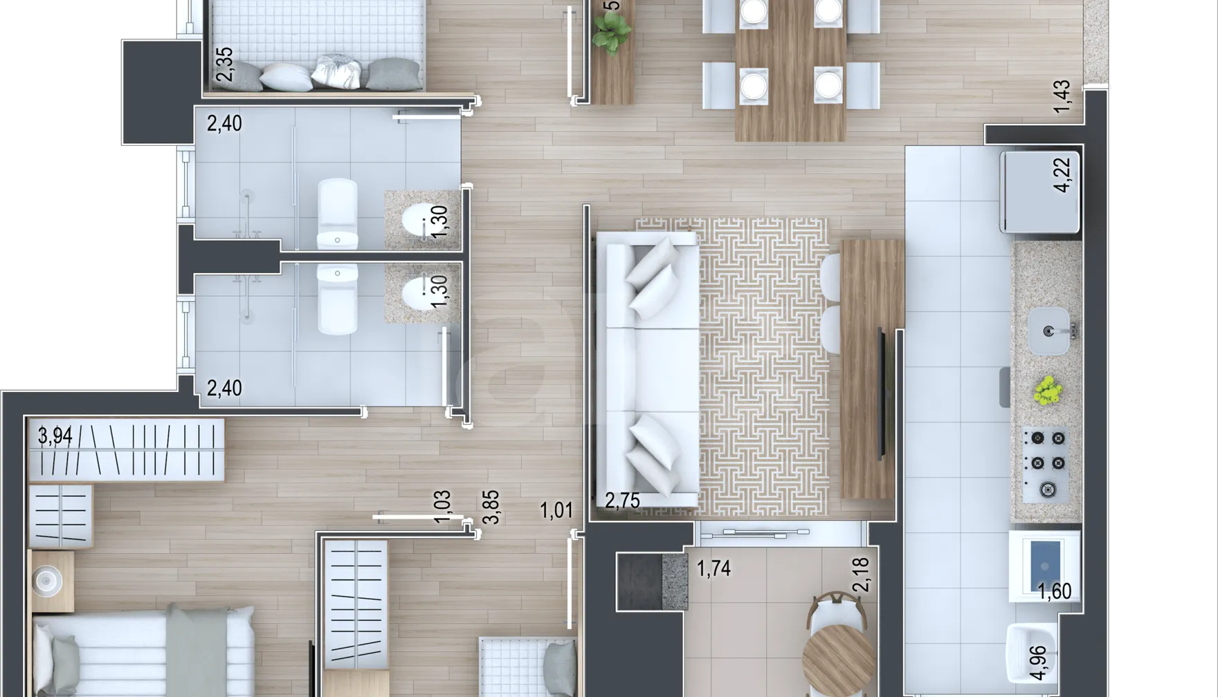 Planta — Apartamento 67,23 m²