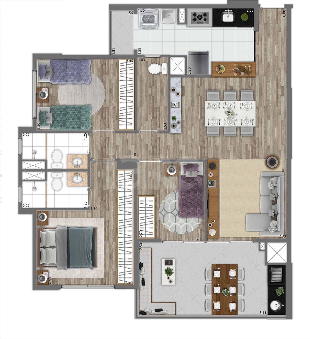 Planta — Apartamento 91,17 m²