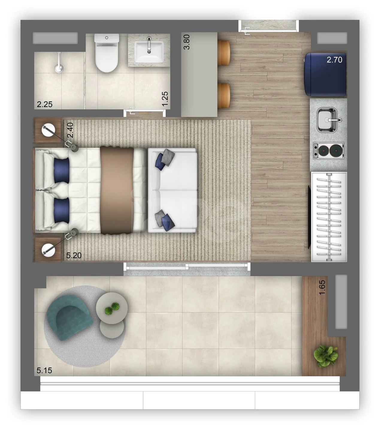 Planta — Studio 30,9 m²