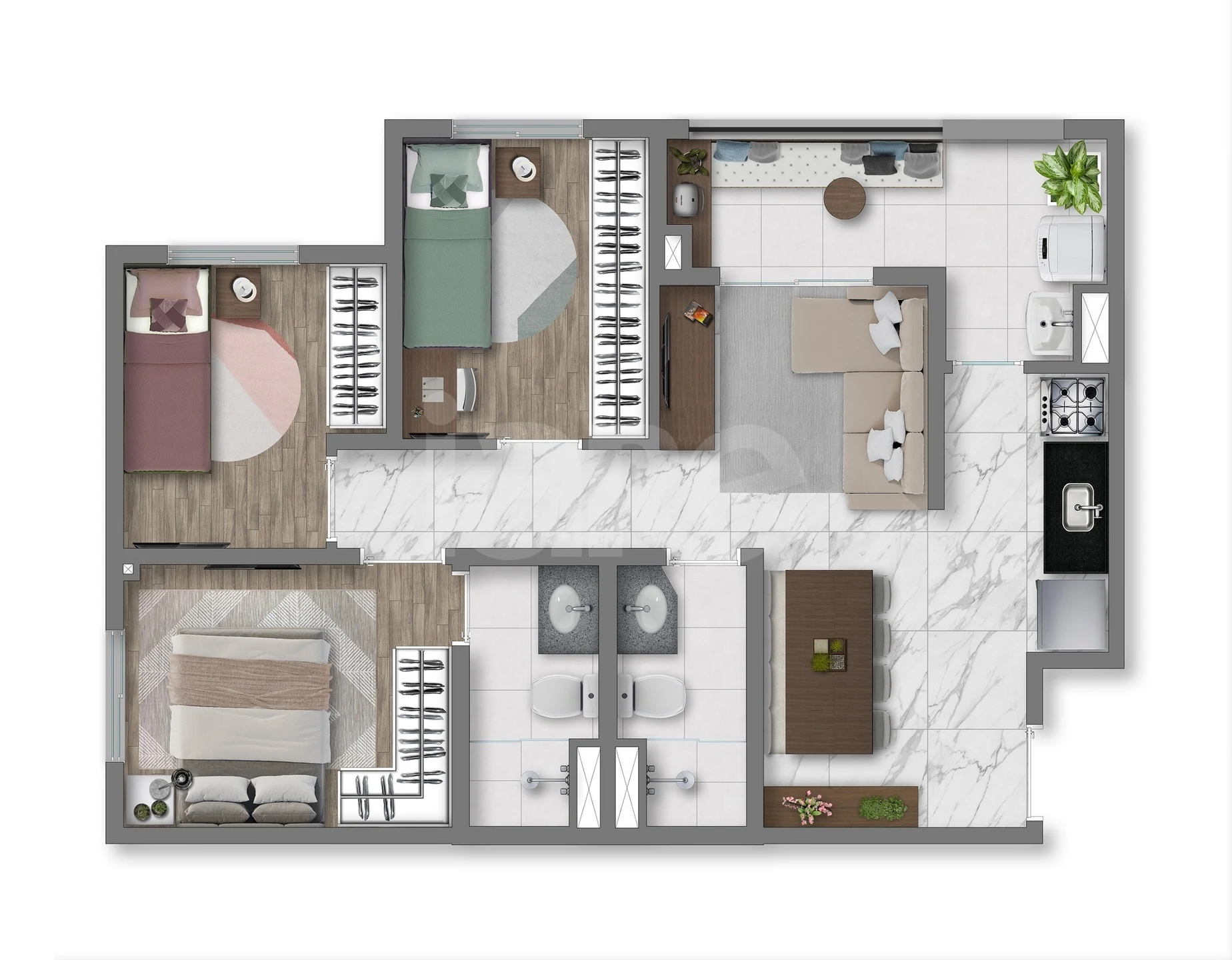 Planta — Apartamento 55,97 m²