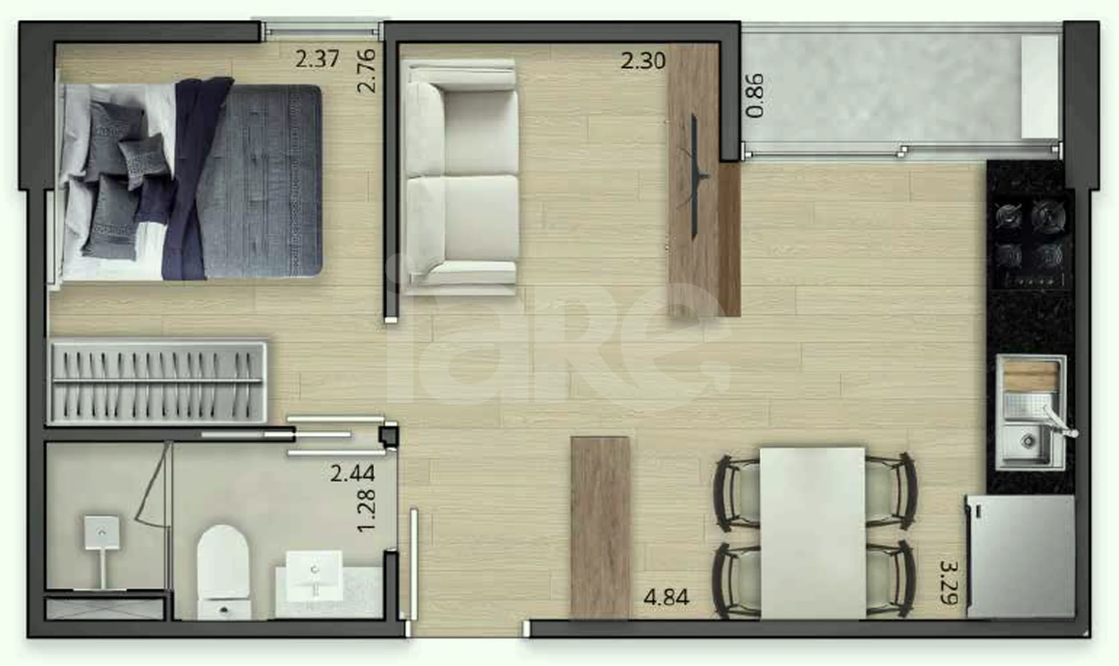 Planta — Apartamento 33,07 m²