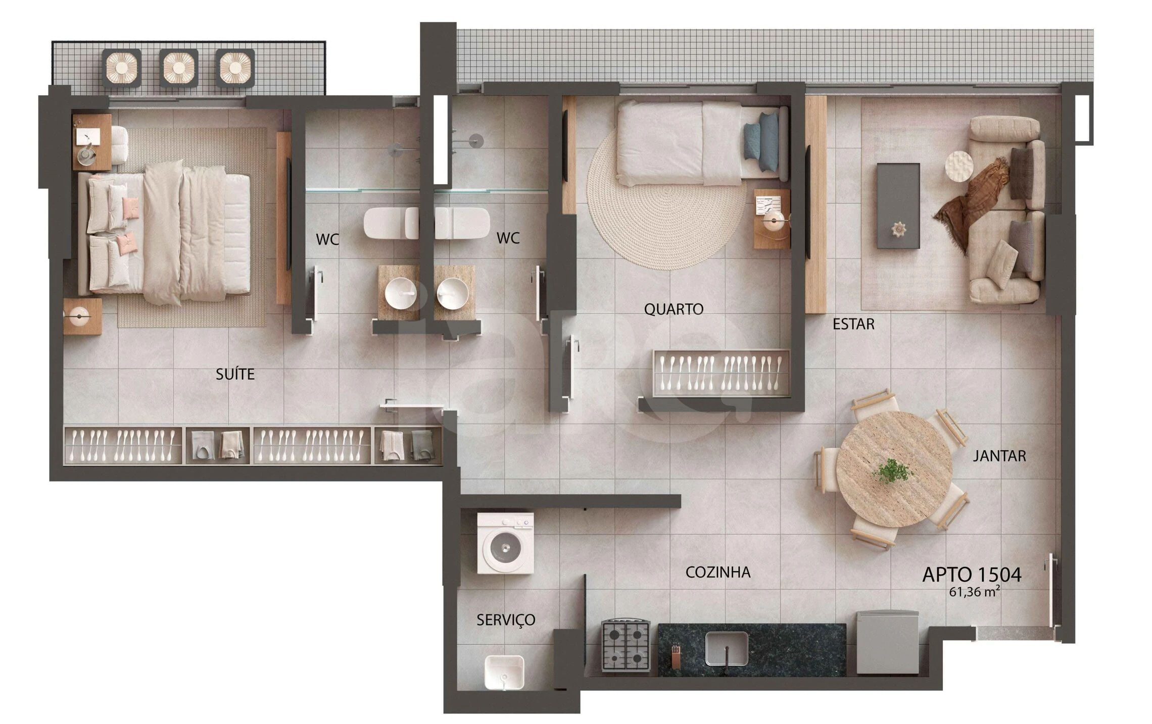 Planta — Apartamento 64,59 m²