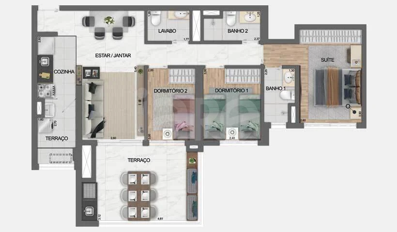 Planta — Apartamento 91,21 m²
