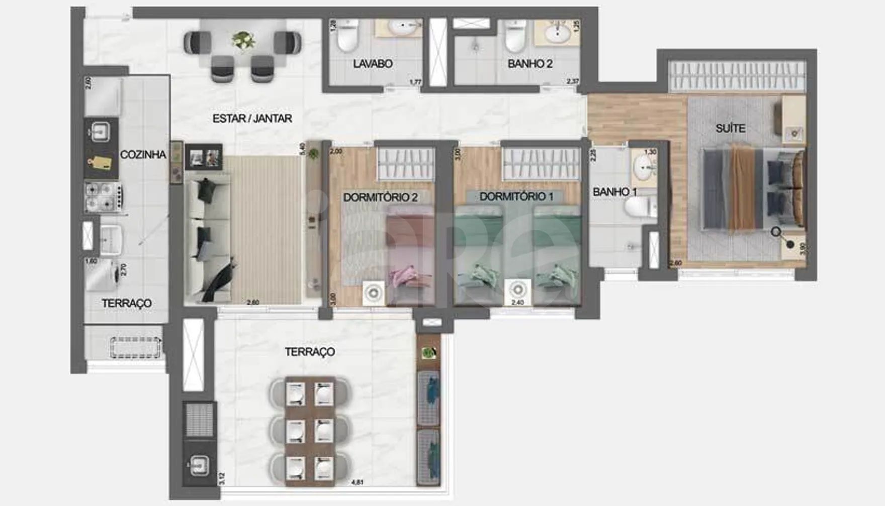 Planta — Apartamento 91,21 m²