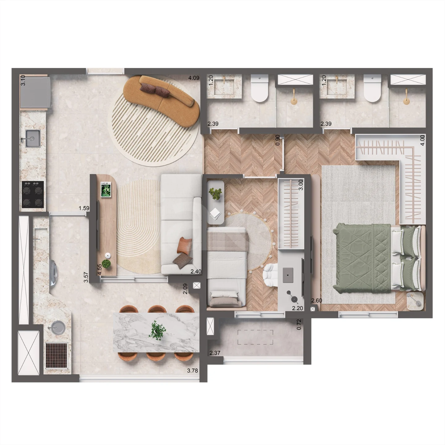 Planta — Apartamento 60,5 m²