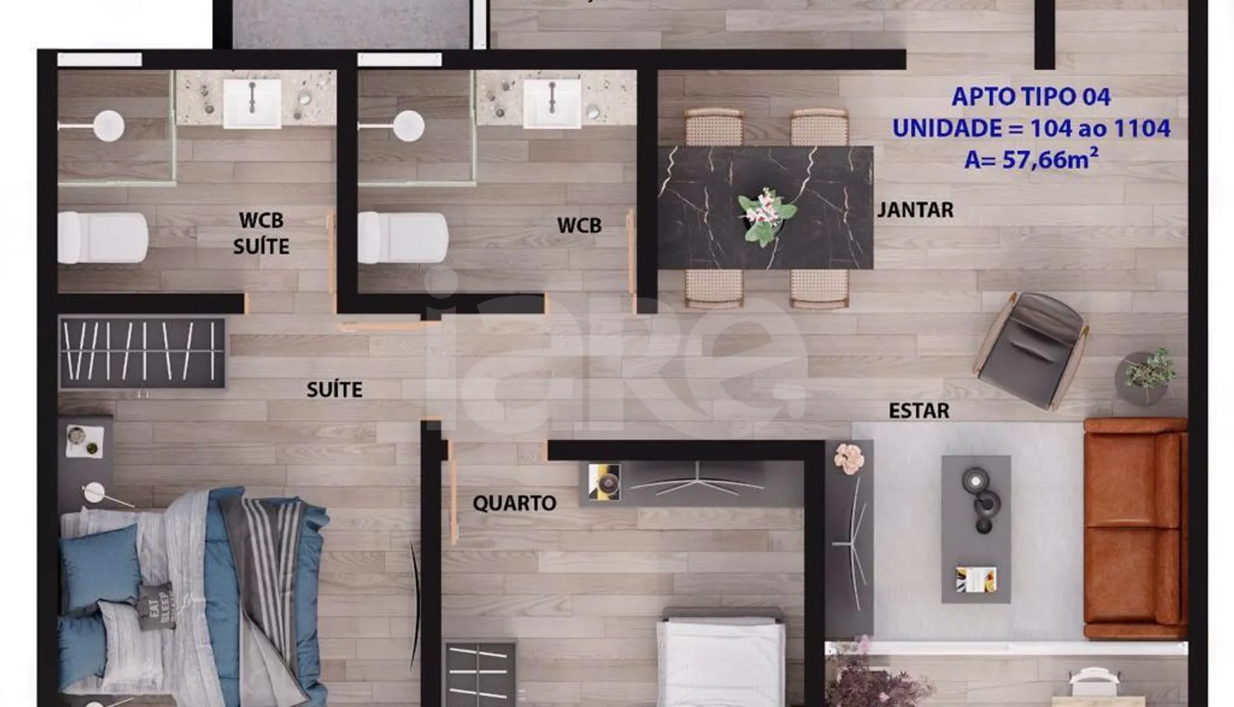 Planta — Apartamento 57,68 m²