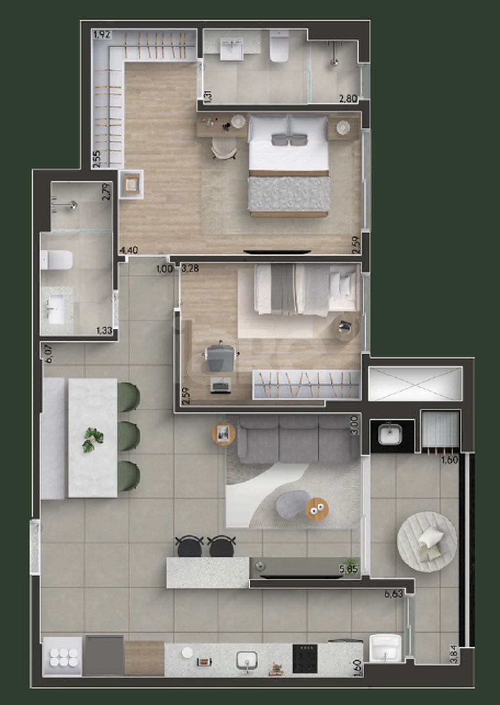 Planta — Apartamento 83,59 m²