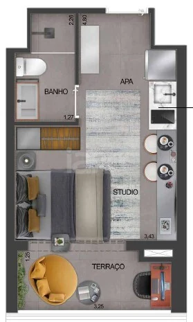 Planta — Studio 24,18 m²