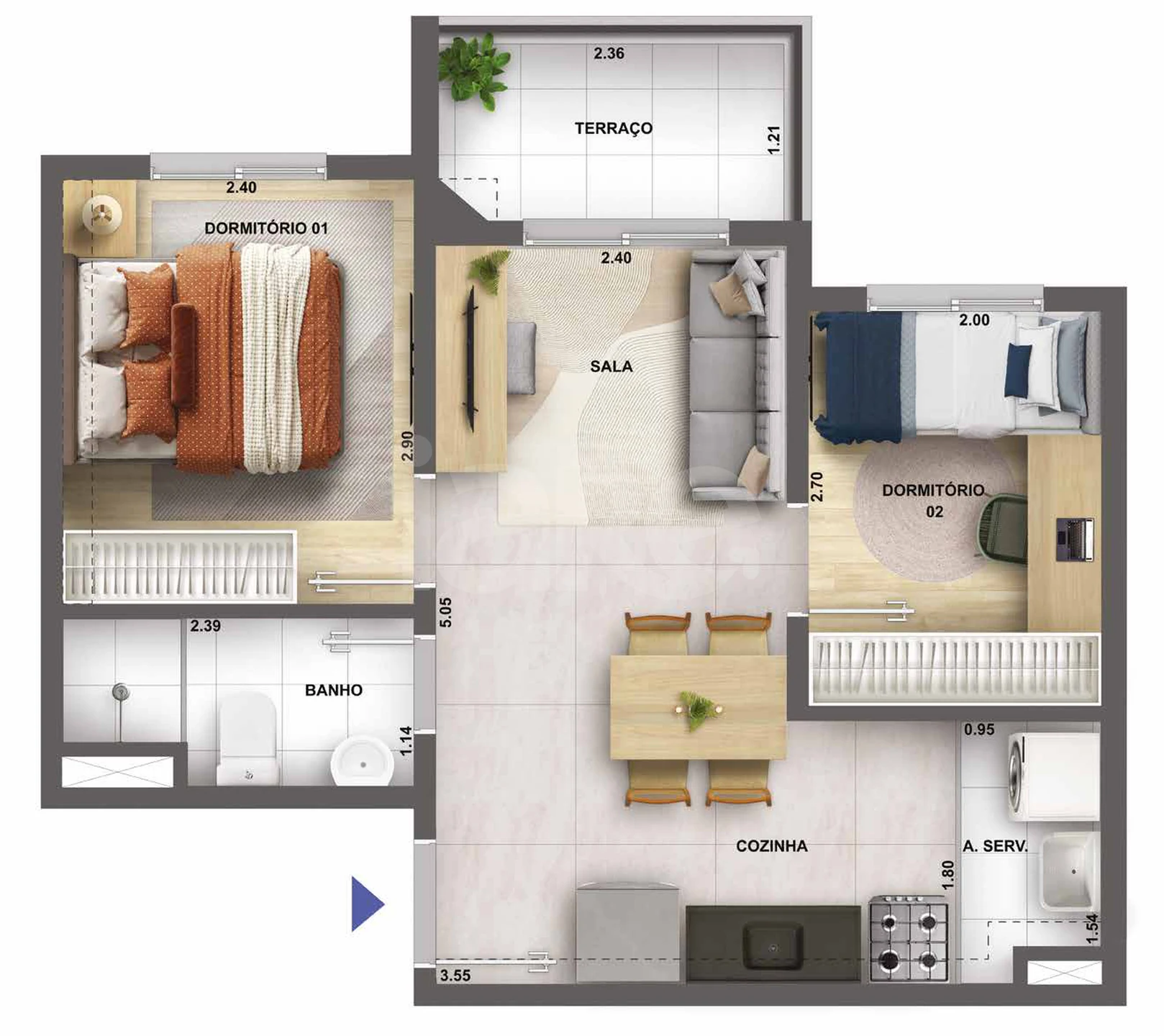 Planta — Apartamento 39,07 m²