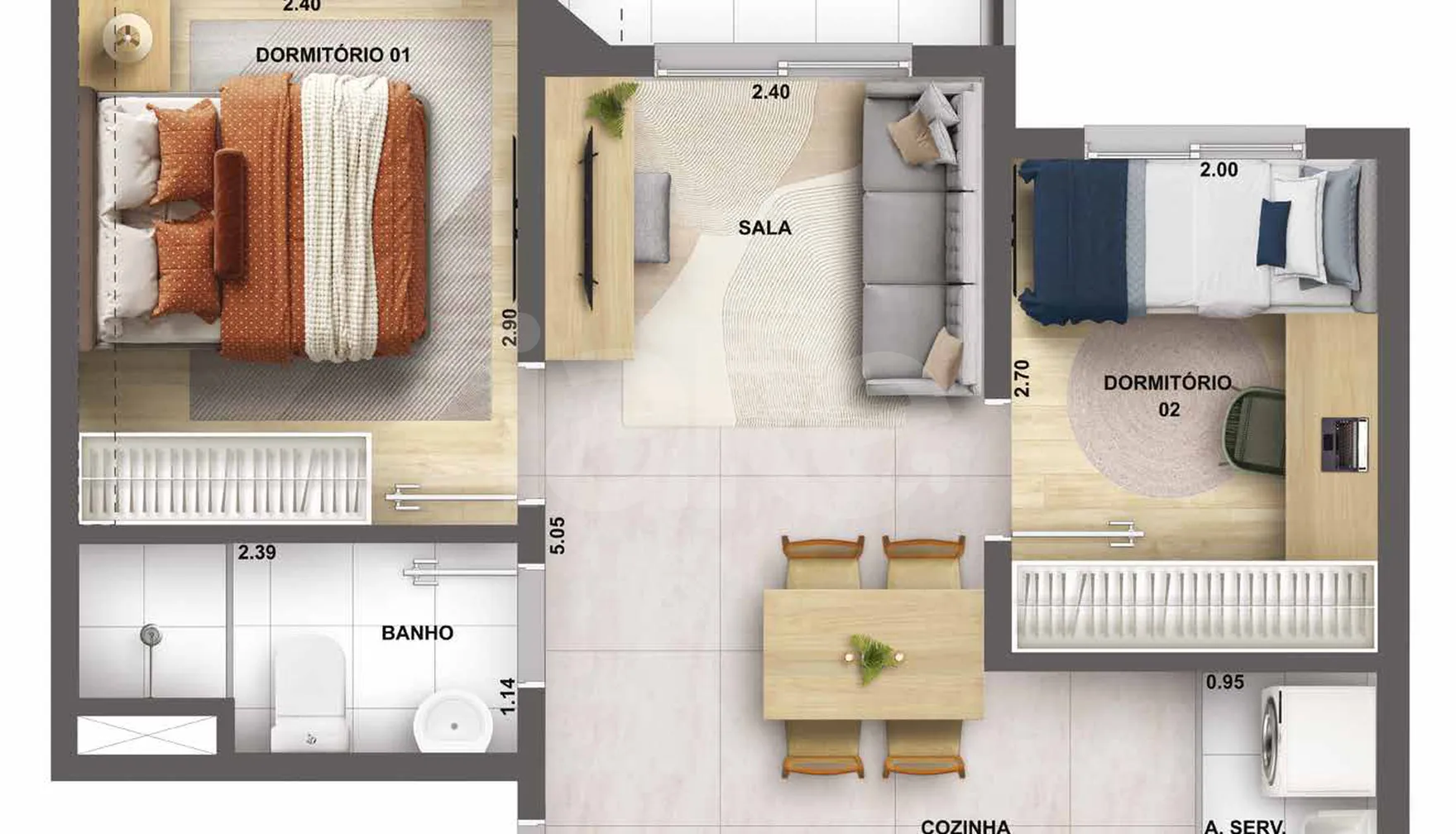 Planta — Apartamento 39,07 m²