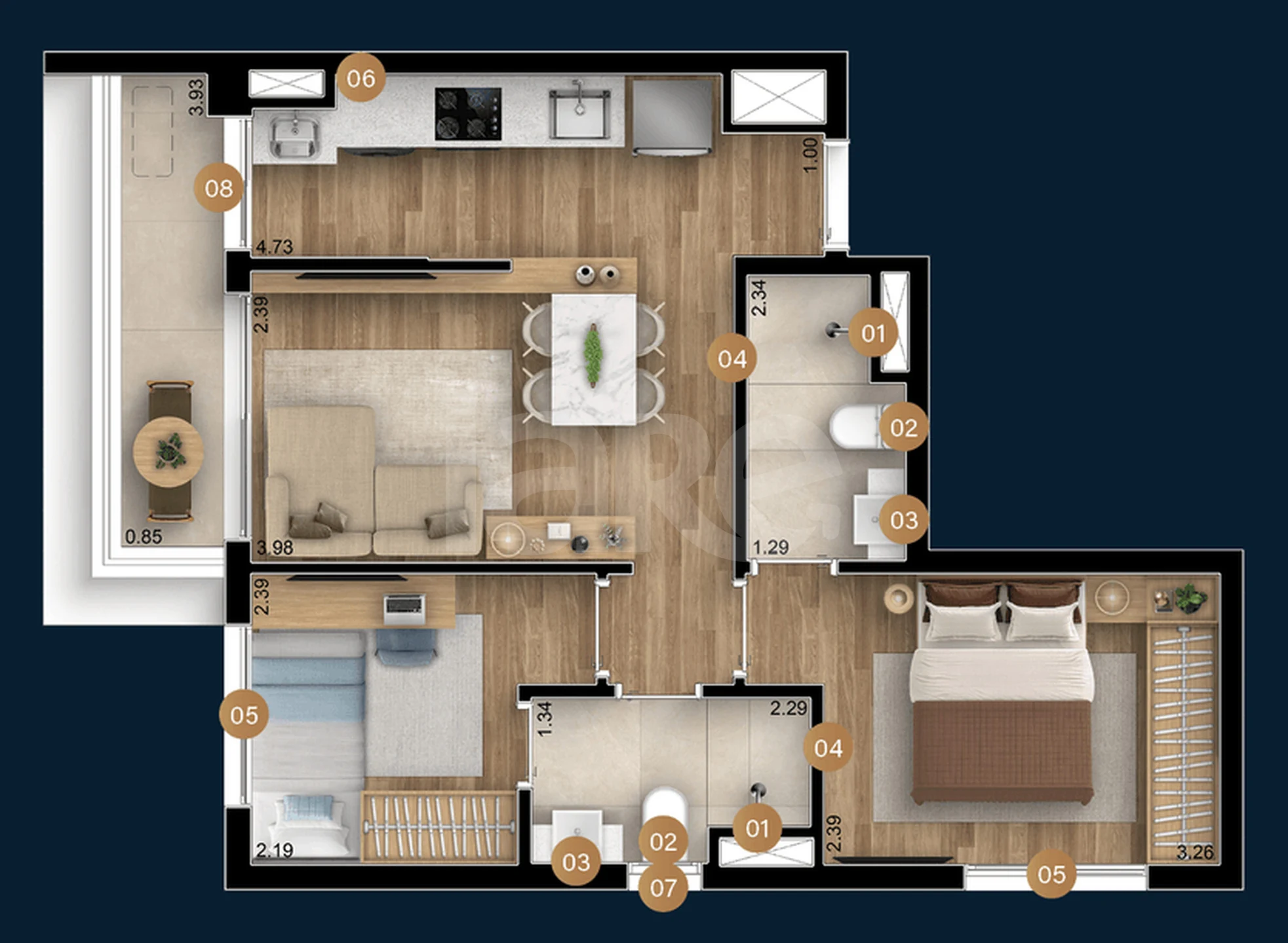 Planta — Apartamento 49,97 m²
