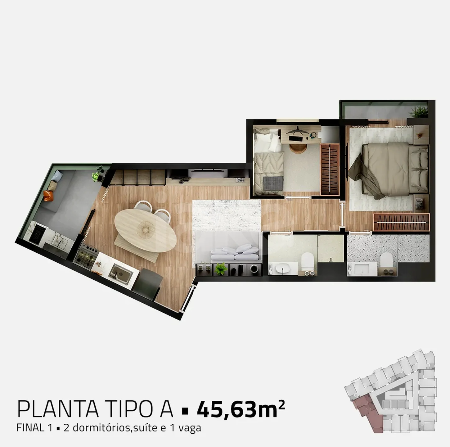 Planta — Apartamento 45,63 m²
