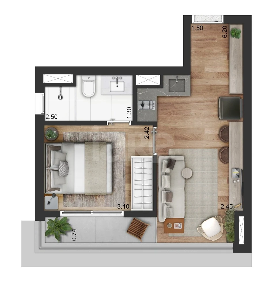 Planta — Apartamento 33,05 m²