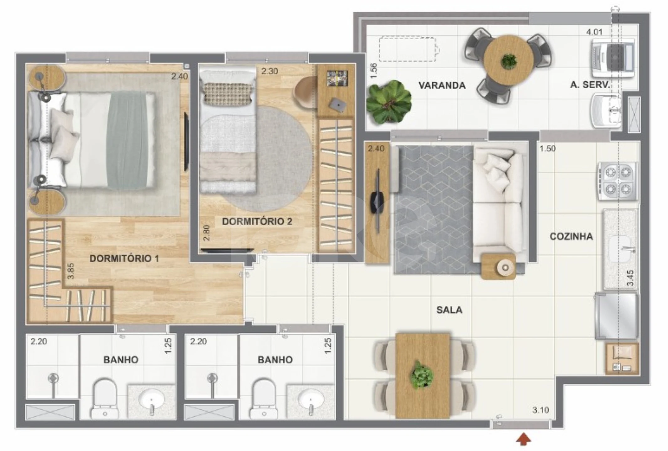 Planta — Apartamento 52,75 m²
