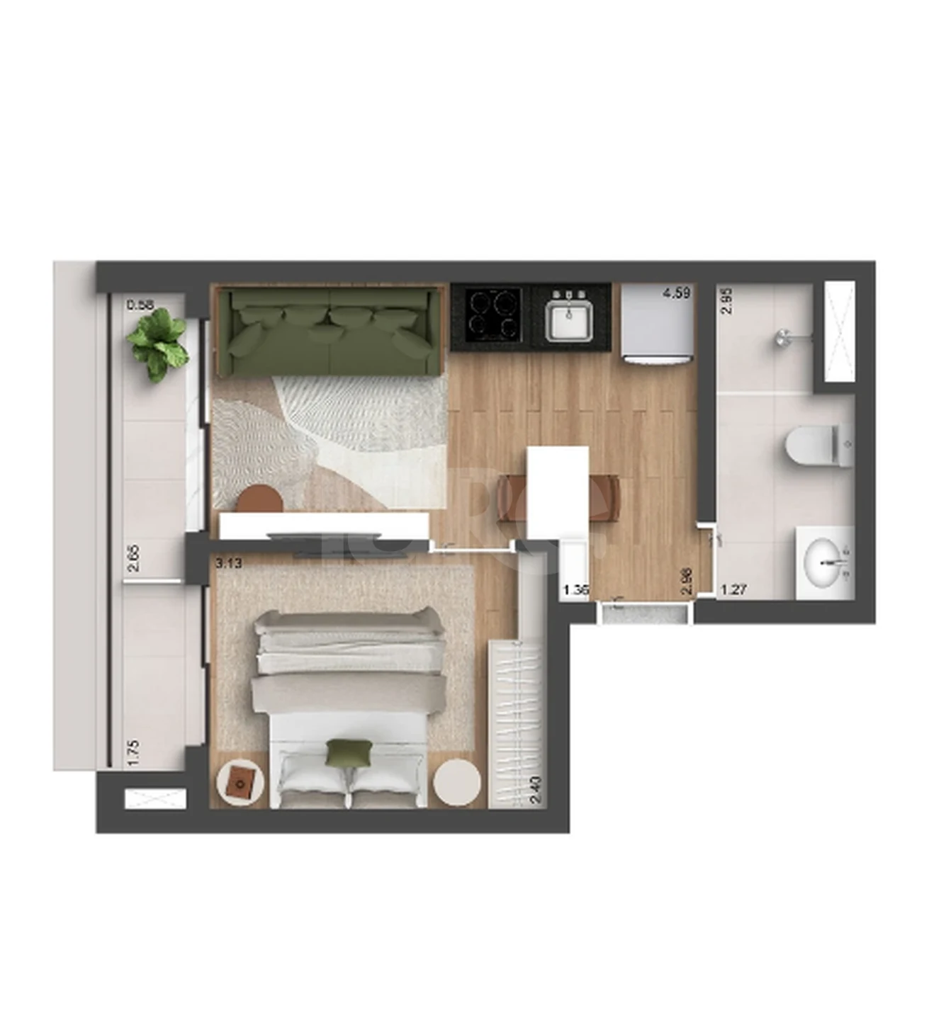 Planta — Apartamento 31,75 m²