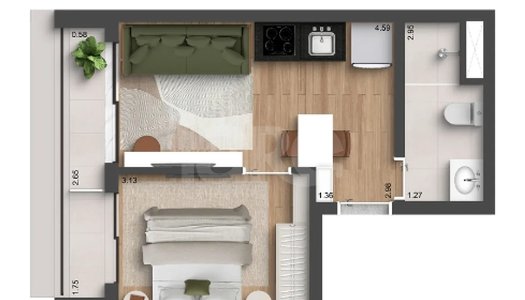 Planta — Apartamento 31,75 m²