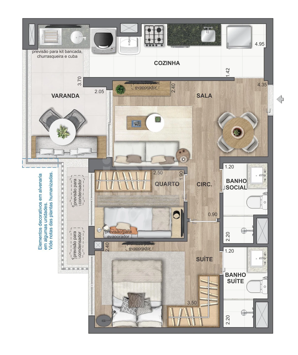 Planta — Apartamento 54,3 m²