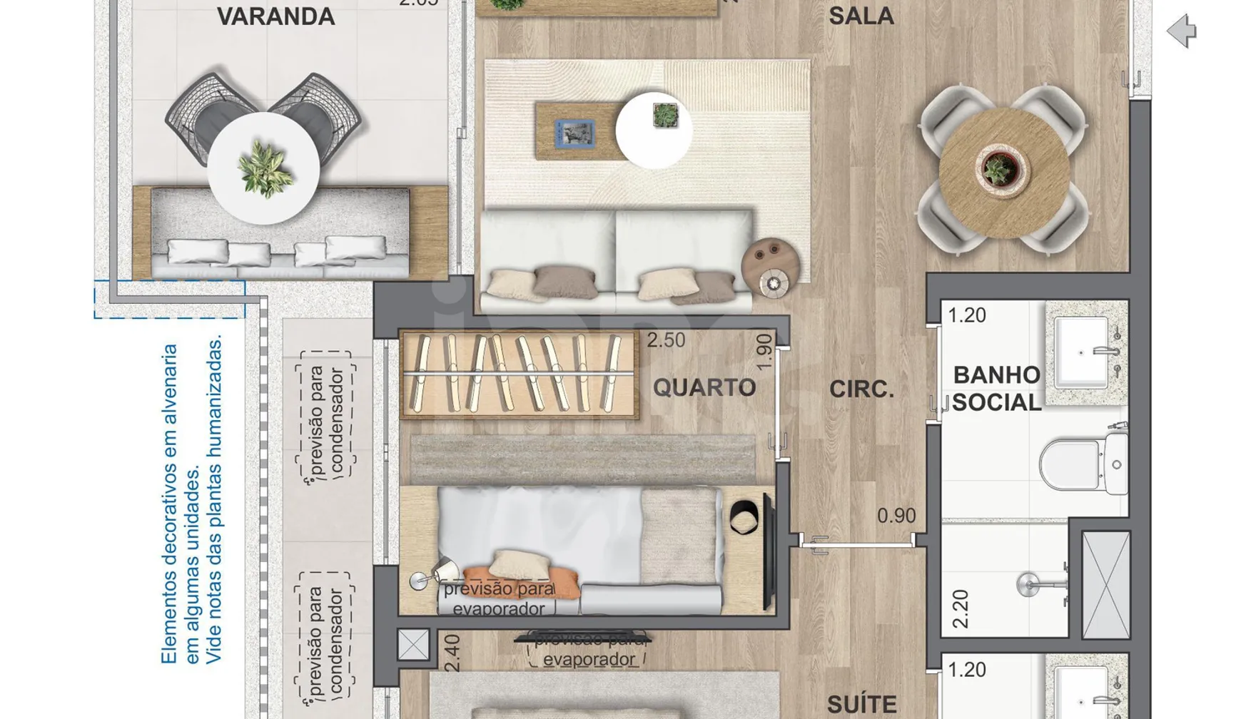 Planta — Apartamento 54,3 m²