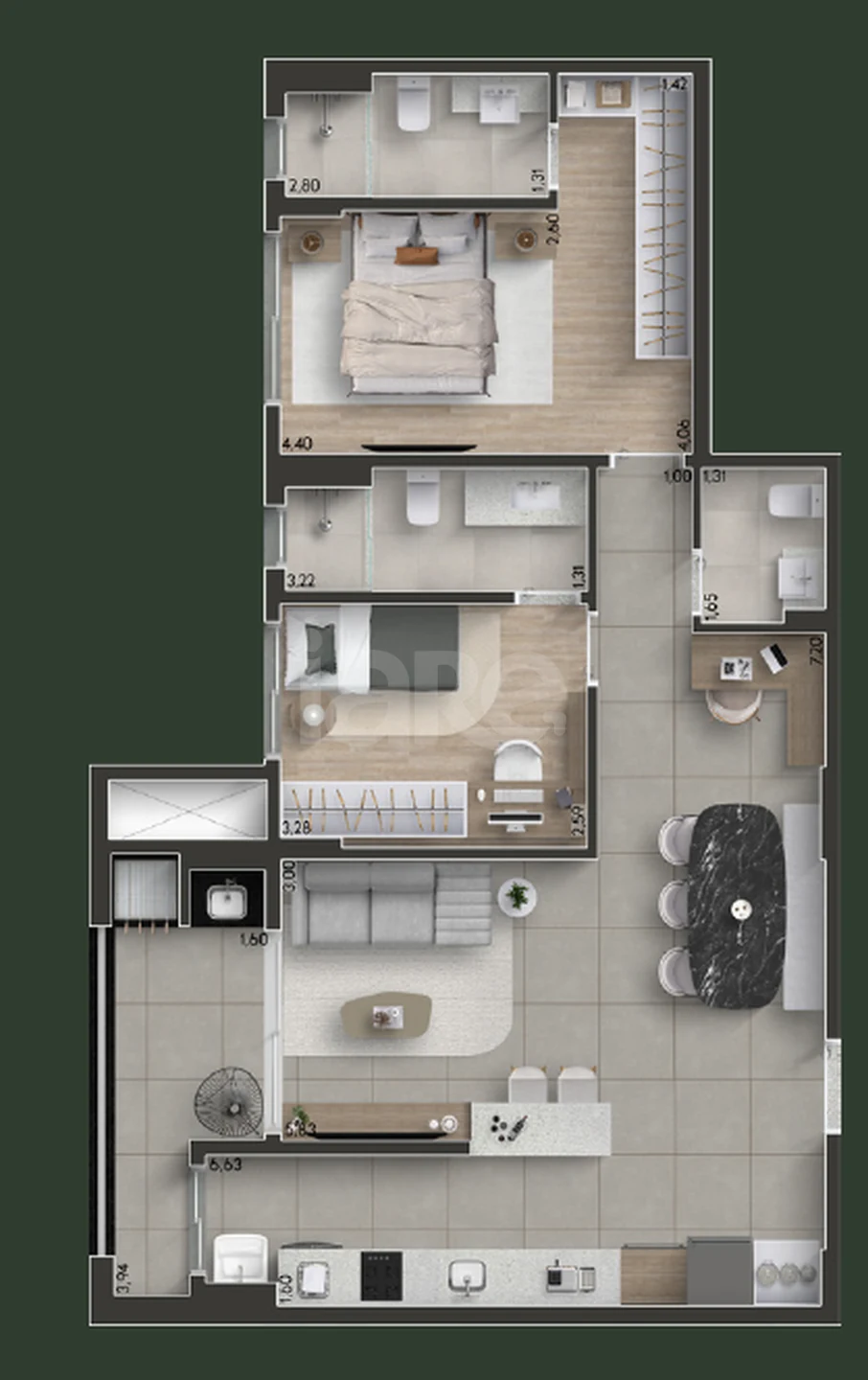 Planta — Apartamento 87,76 m²