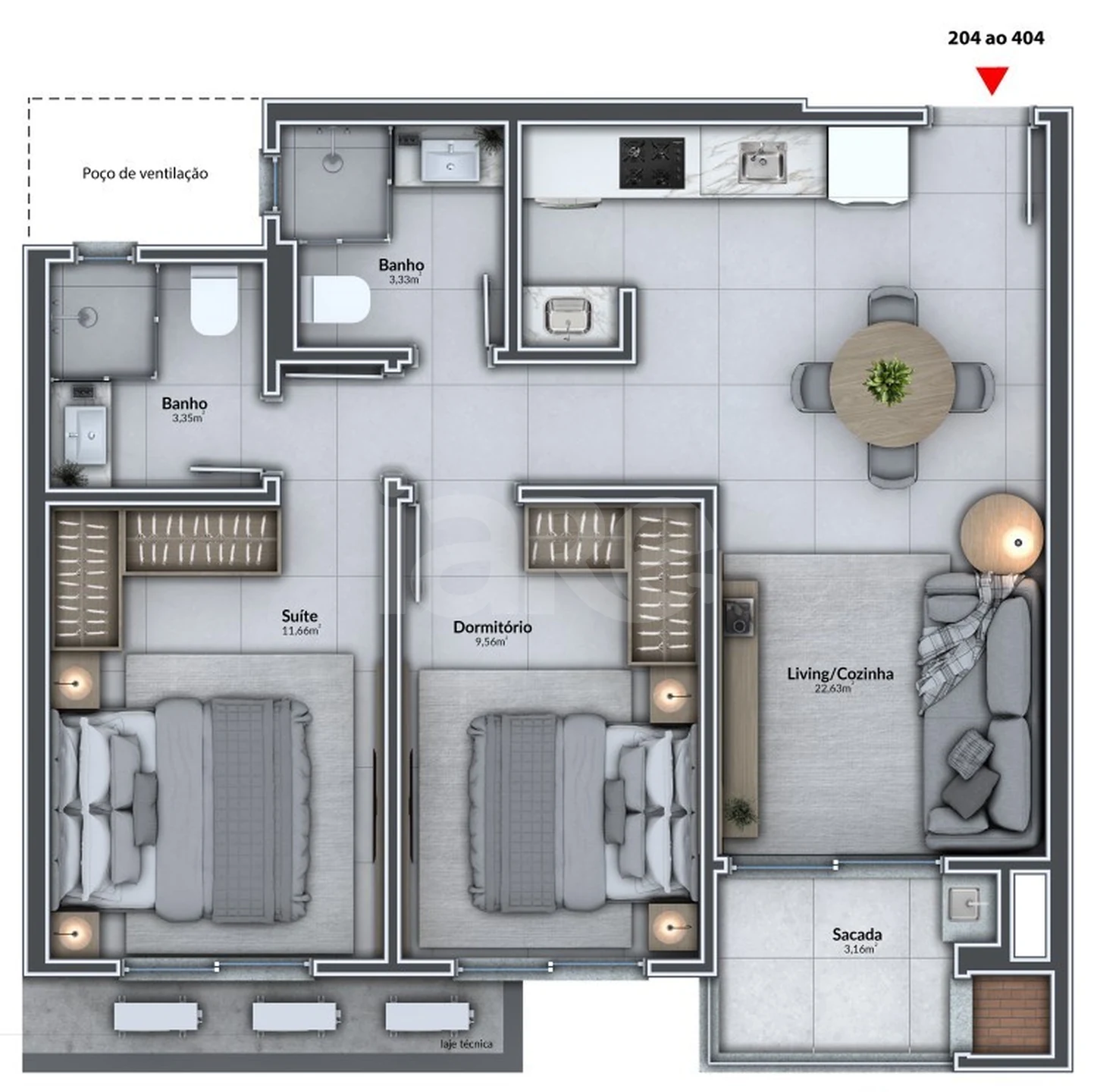 Planta — Apartamento 63,24 m²