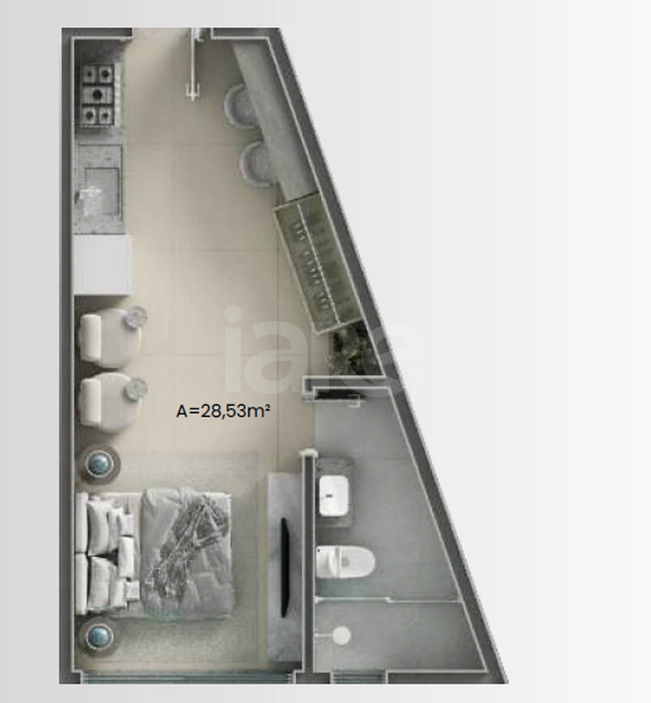 Planta — Studio 28,53 m²