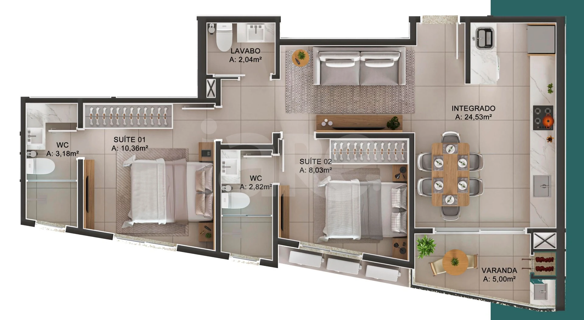 Planta — Apartamento 64,95 m²
