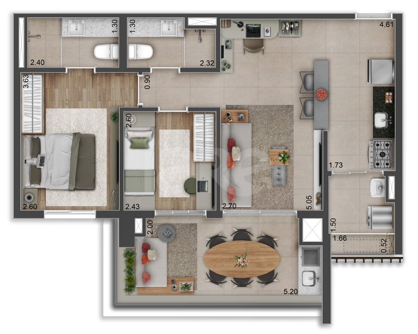 Planta — Apartamento 69,54 m²