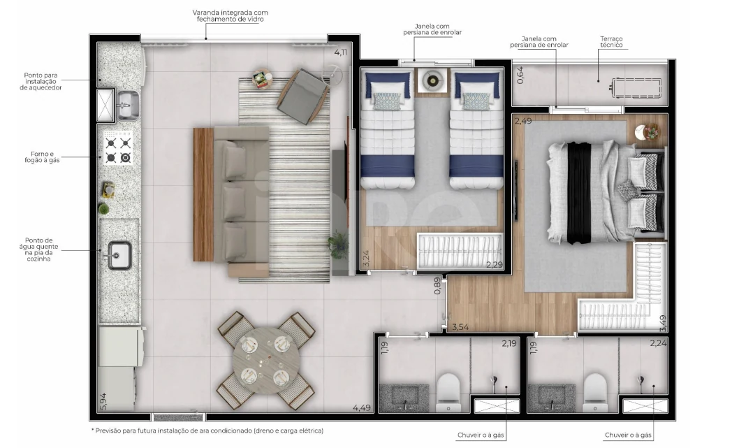 Planta — Apartamento 56,59 m²