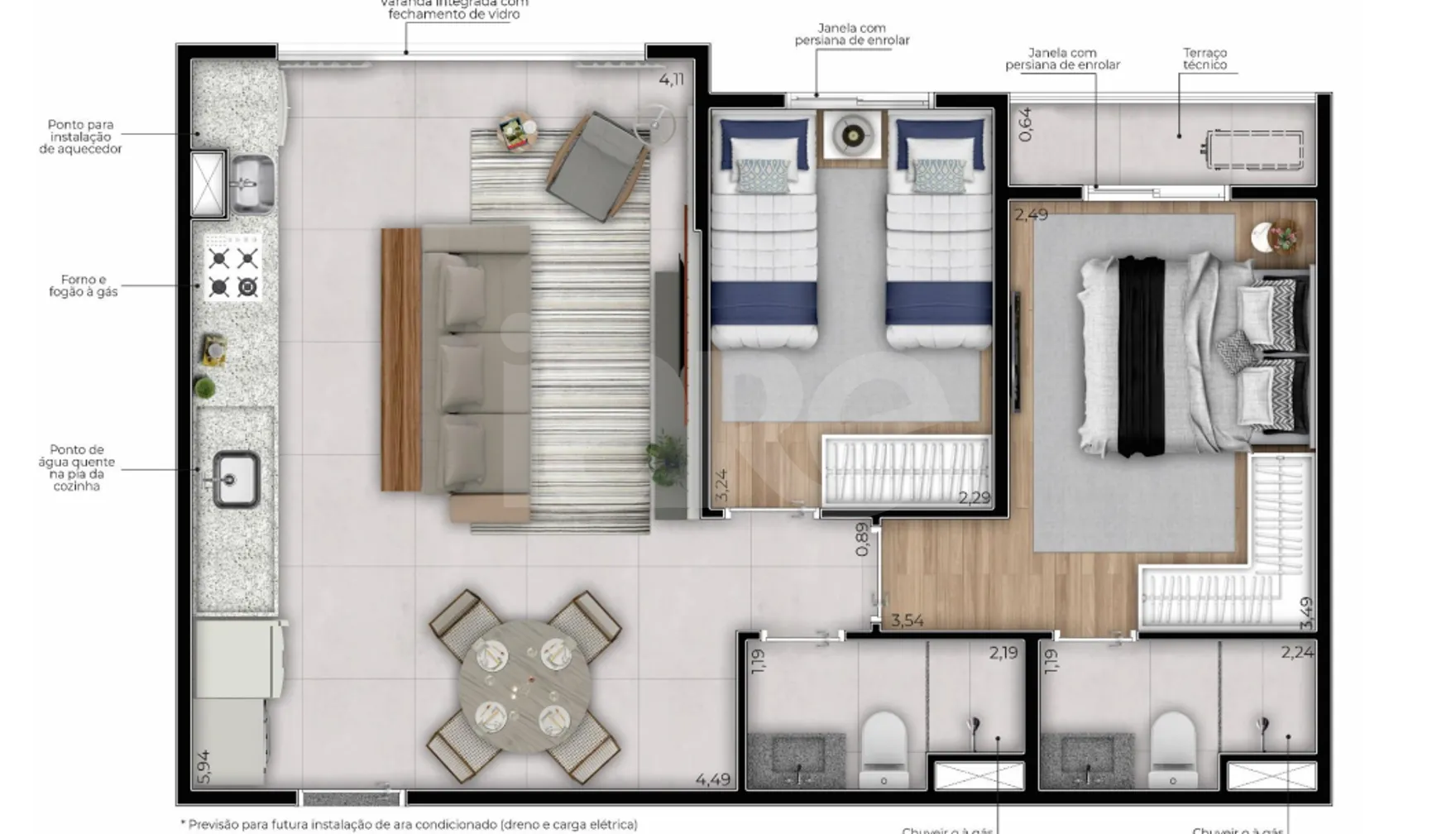 Planta — Apartamento 56,59 m²