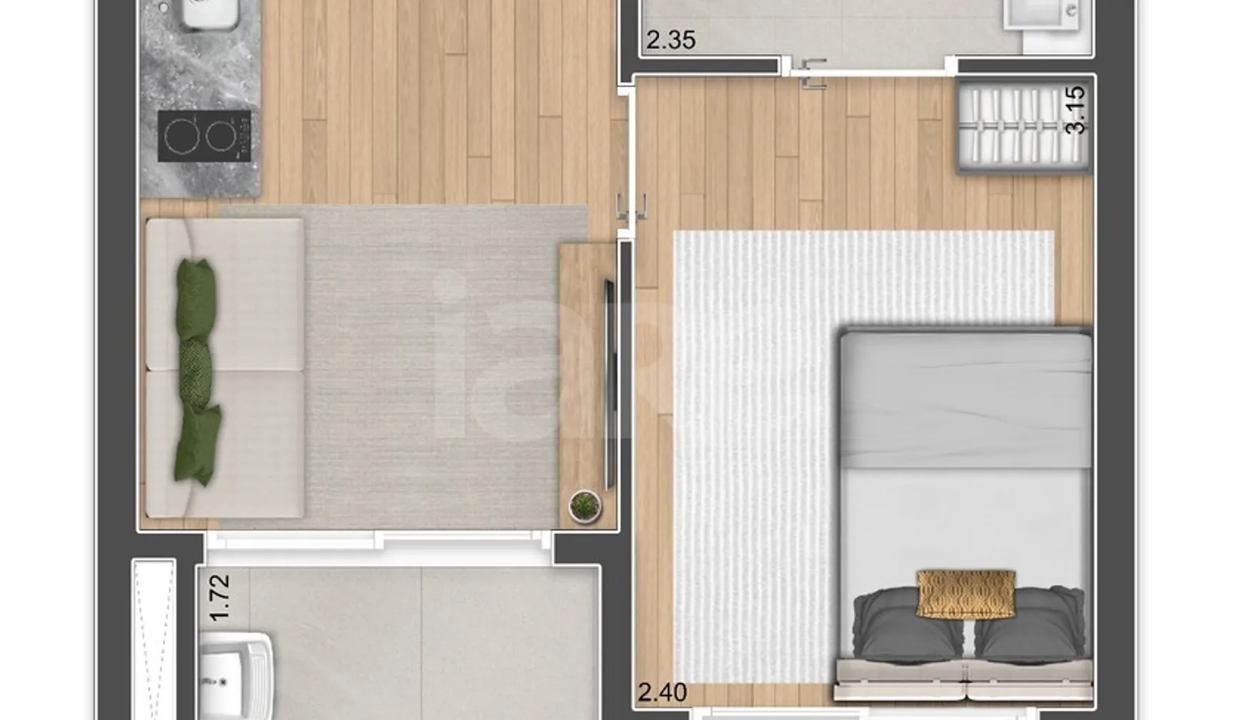 Planta — Apartamento 32,8 m²