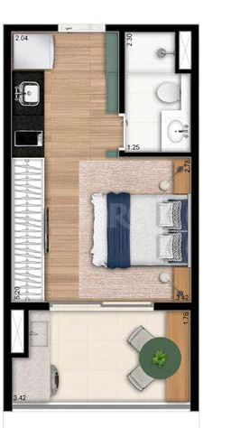 Planta — Studio 26,7 m²