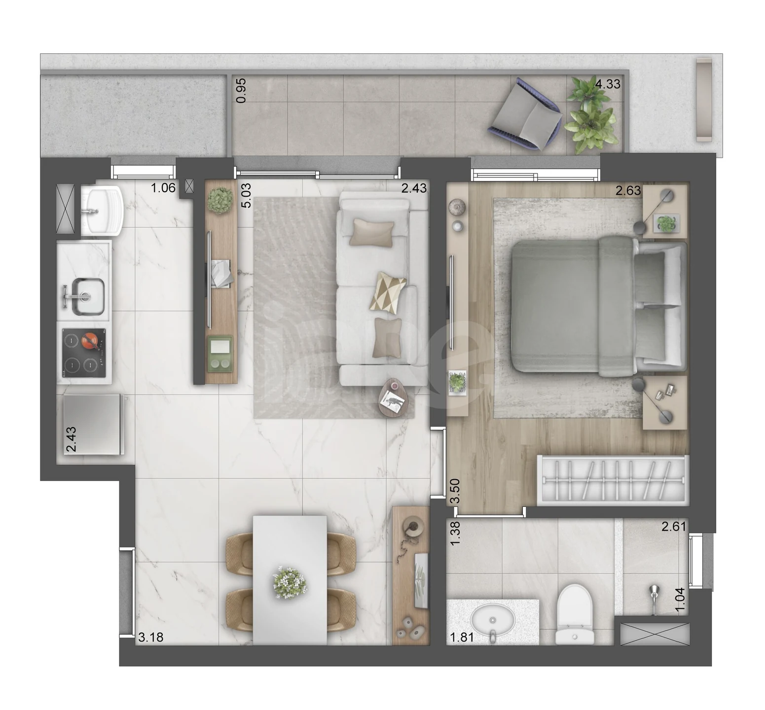 Planta — Apartamento 38,75 m²
