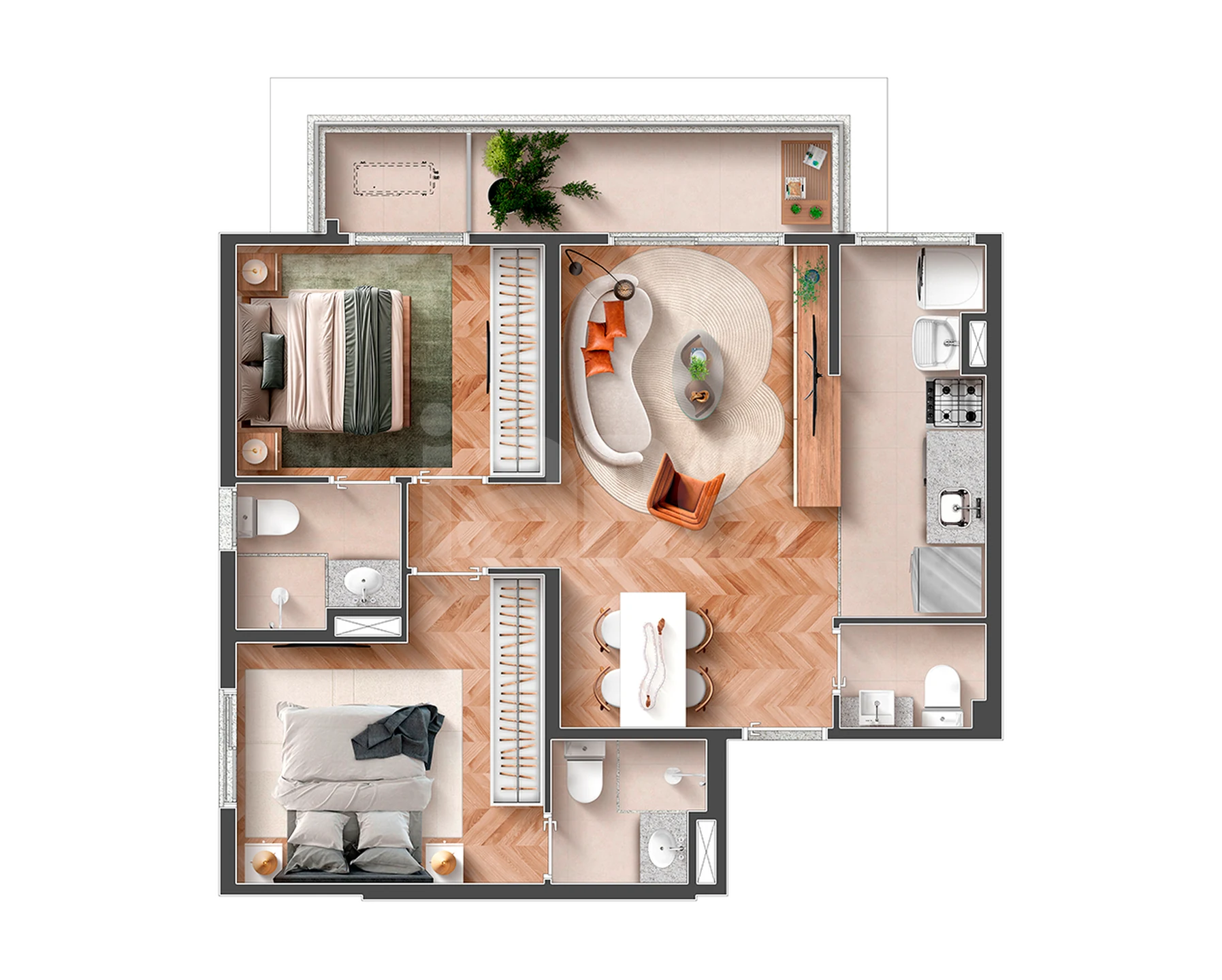 Planta — Apartamento 61,05 m²