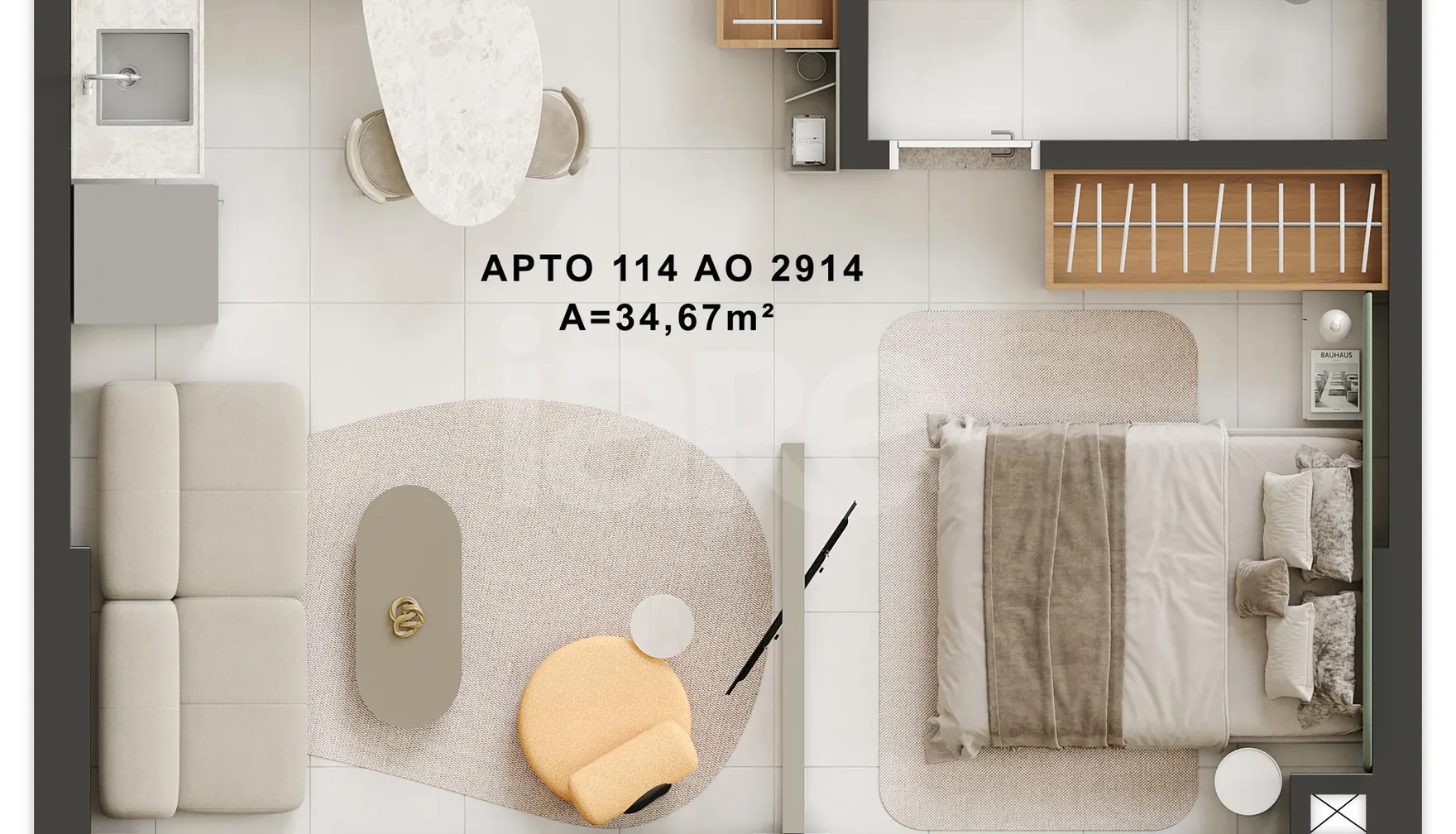 Planta — Studio 34,12 m²