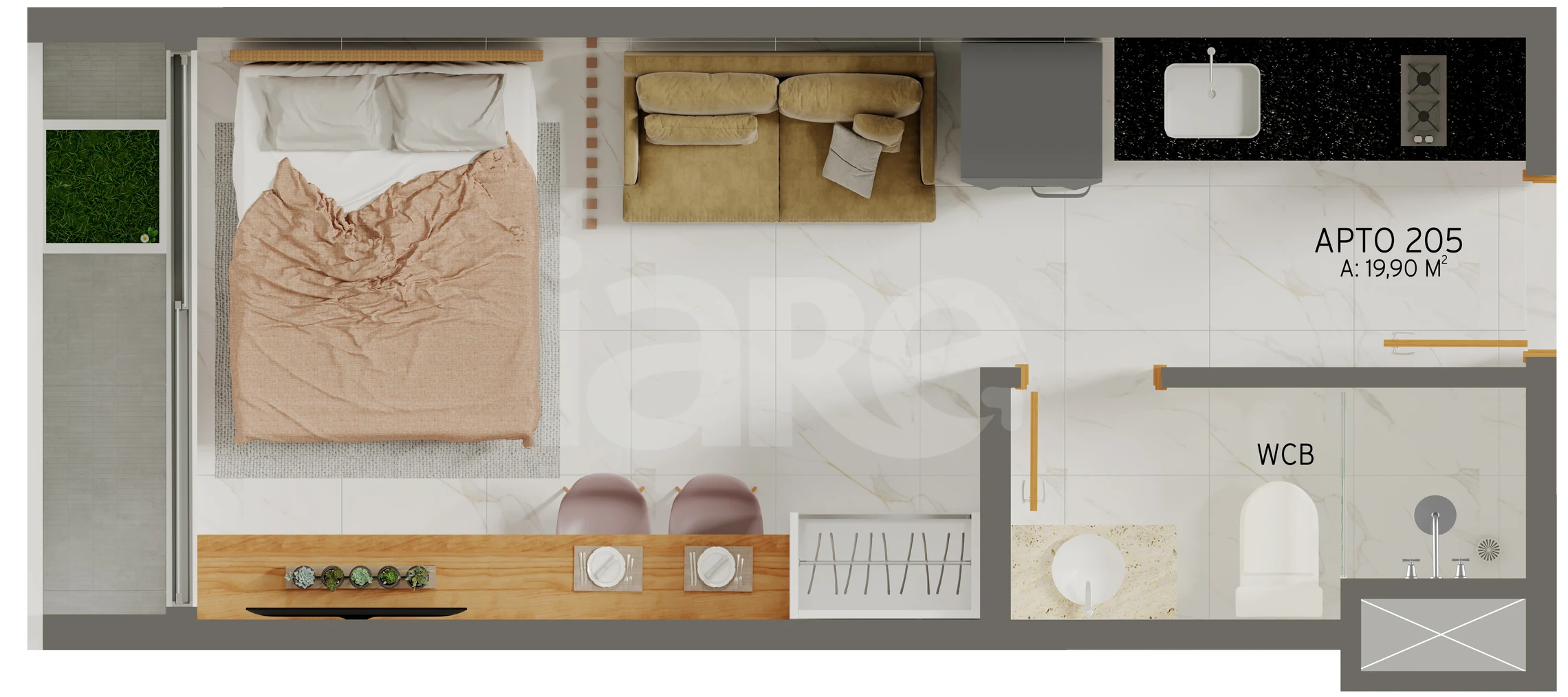 Planta — Studio 18,45 m²