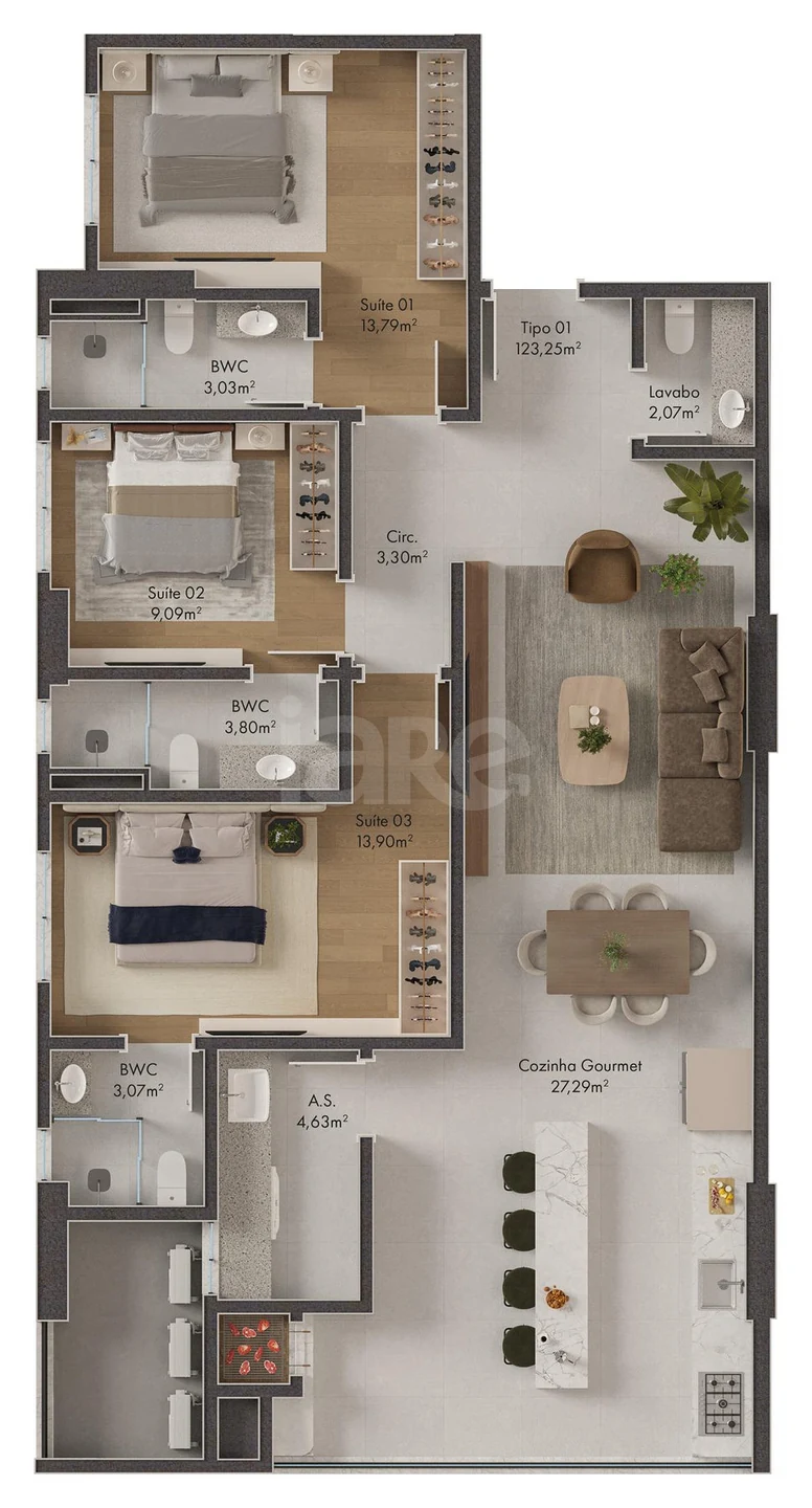 Planta — Apartamento 123,25 m²